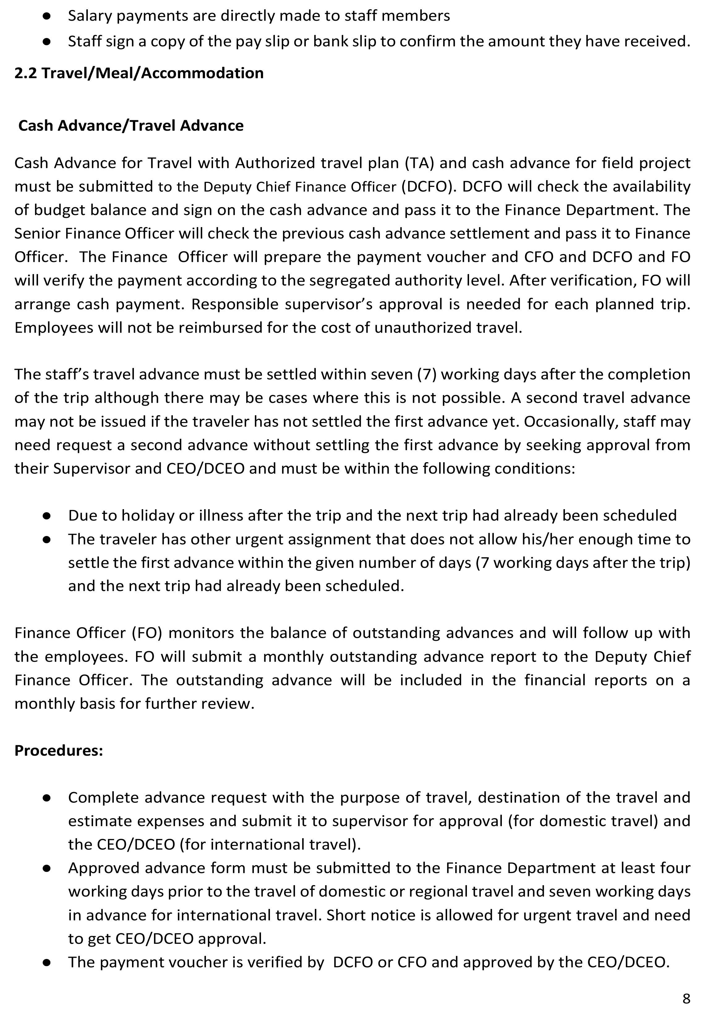 Finance Procedures