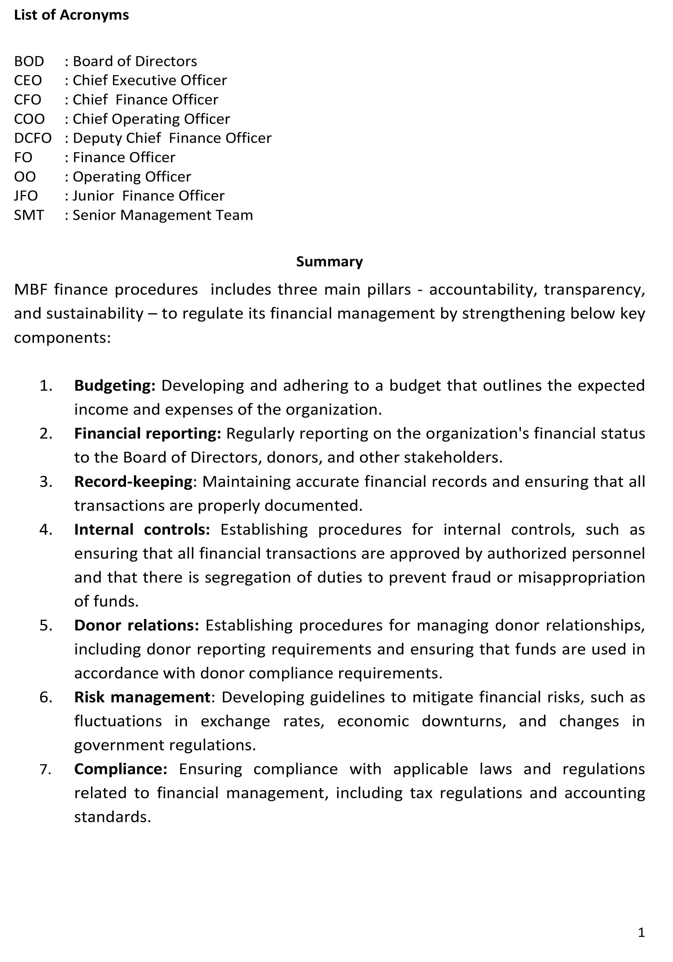 Finance Procedures