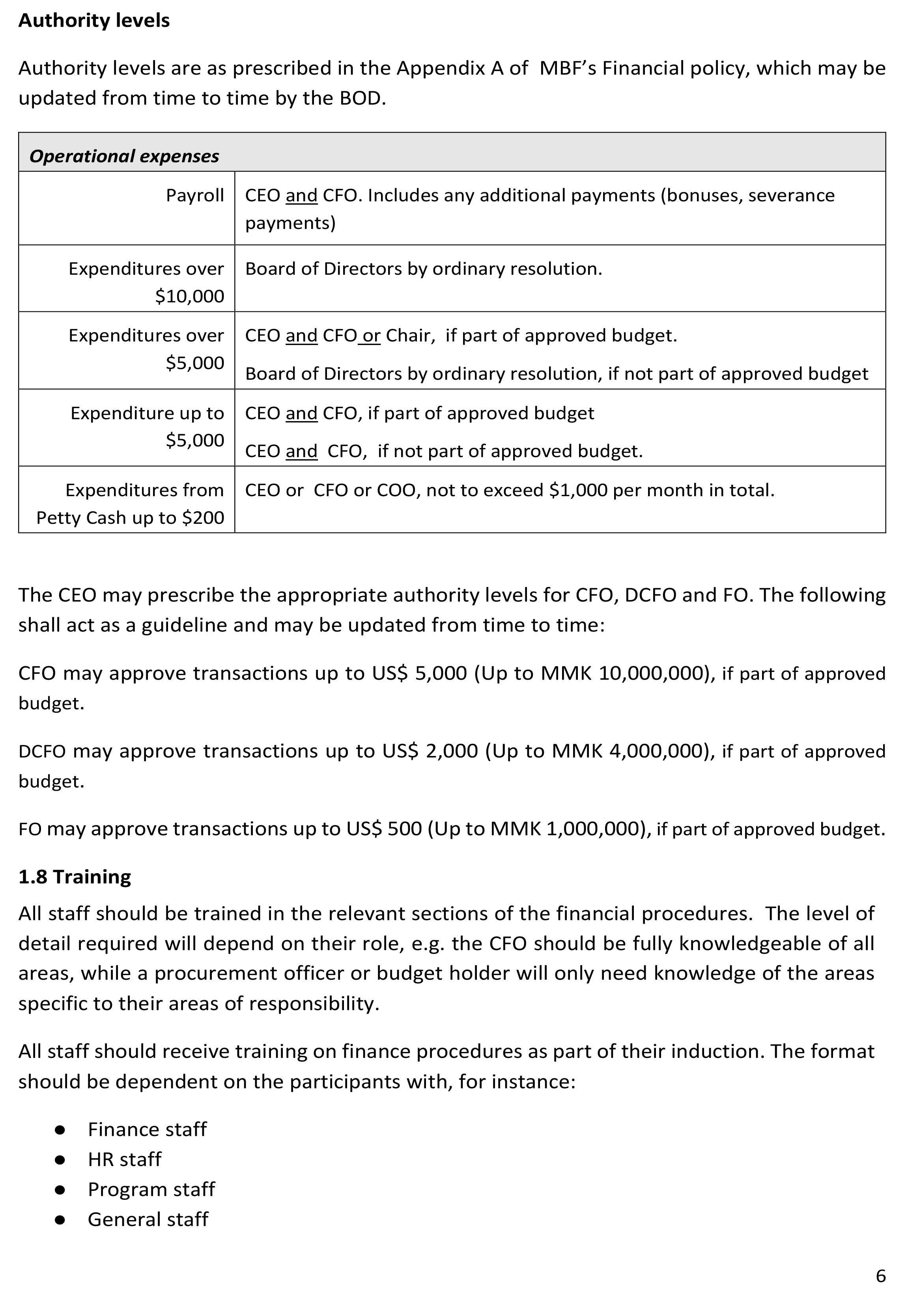 Finance Procedures